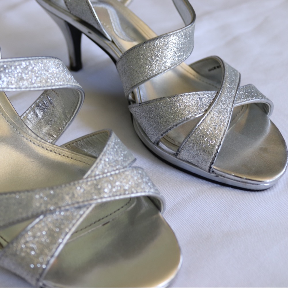 Nina glittery silver strappy heels